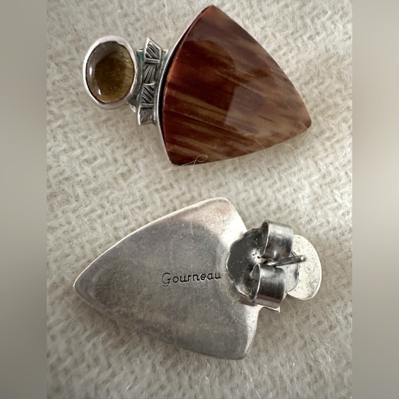 Gourneau  pendant and earrings, fossilized palm and citrine set in silver - Picture 3 of 4